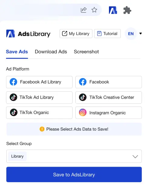 Extensão Chrome AdsLibrary